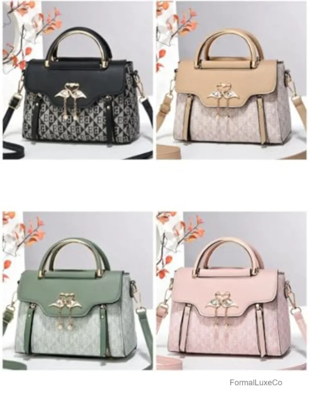 Elegant Monogram Flamingo Faux Leather Satchel Handbag with Pearl Charms